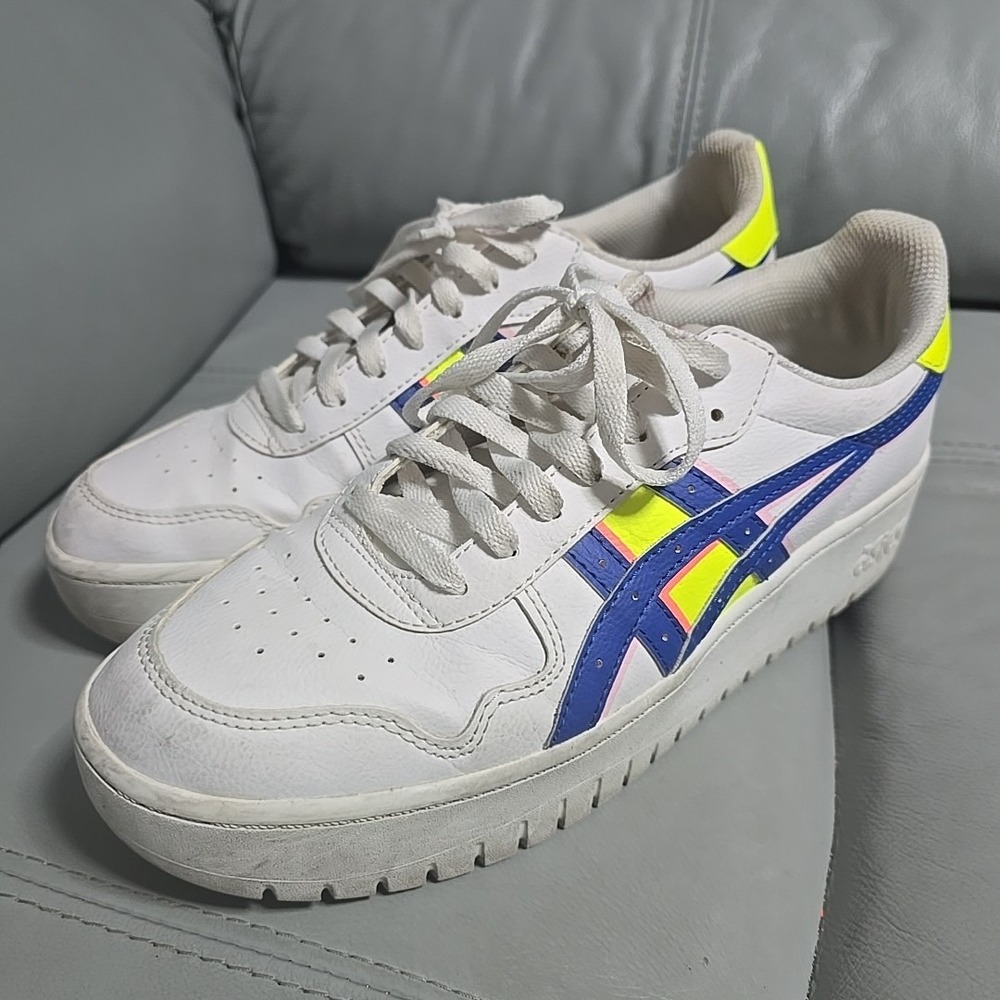 ASICS Japas S Platform White Sneaker Neon Blue Yellow Pink Shoe Women Size 11